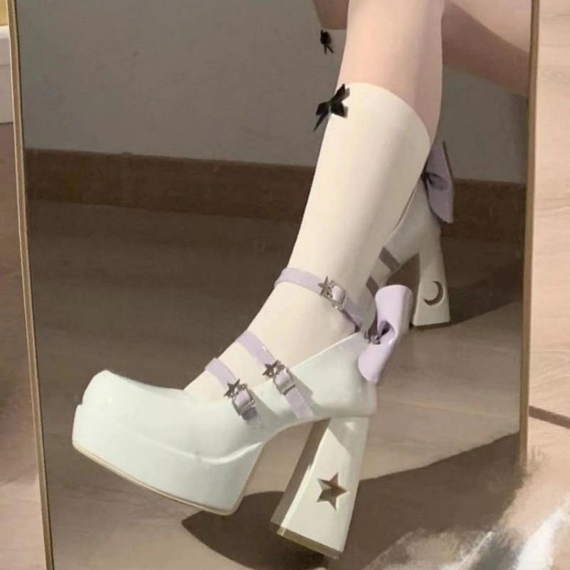 Spring Punk Thick Heel Mary Jane Lolita Shoes Woman Patent Leather Cosplay Shoes Y2k Chunky Platform High Heels Pumps