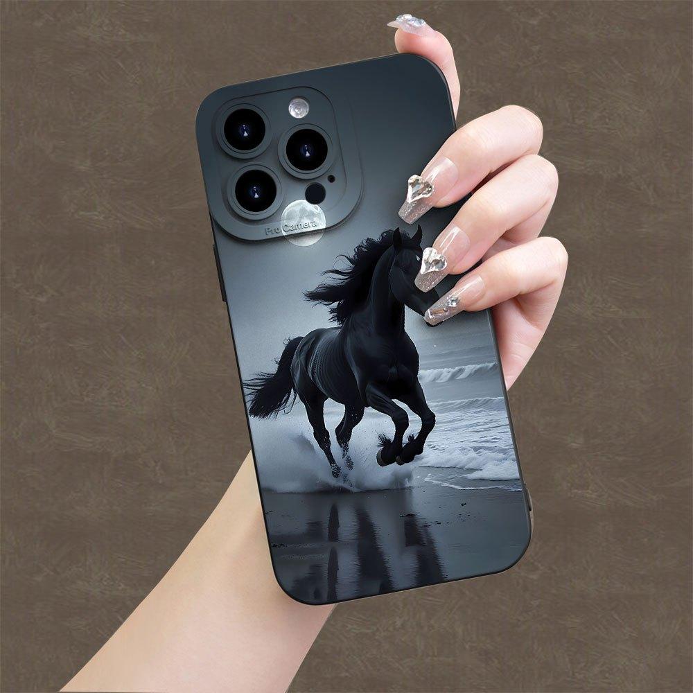 Moonlight Beach Running Horse Pattern Phone Case Suitable for iPhone 17 16 15 14 13 12 11 Pro/Max/Plus Anti Drop and Anti Shock