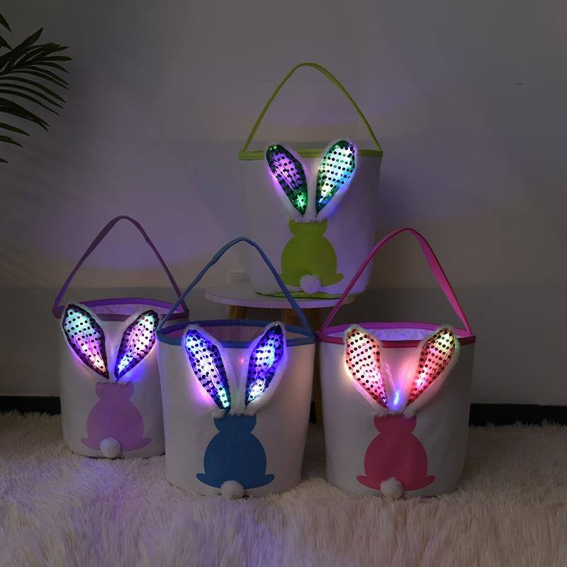 2026 Easter Egg Basket Light Up Plastic Handheld Candy Gift Bucket Bag for Kids Party Hunt Holiday Decorations Accessories