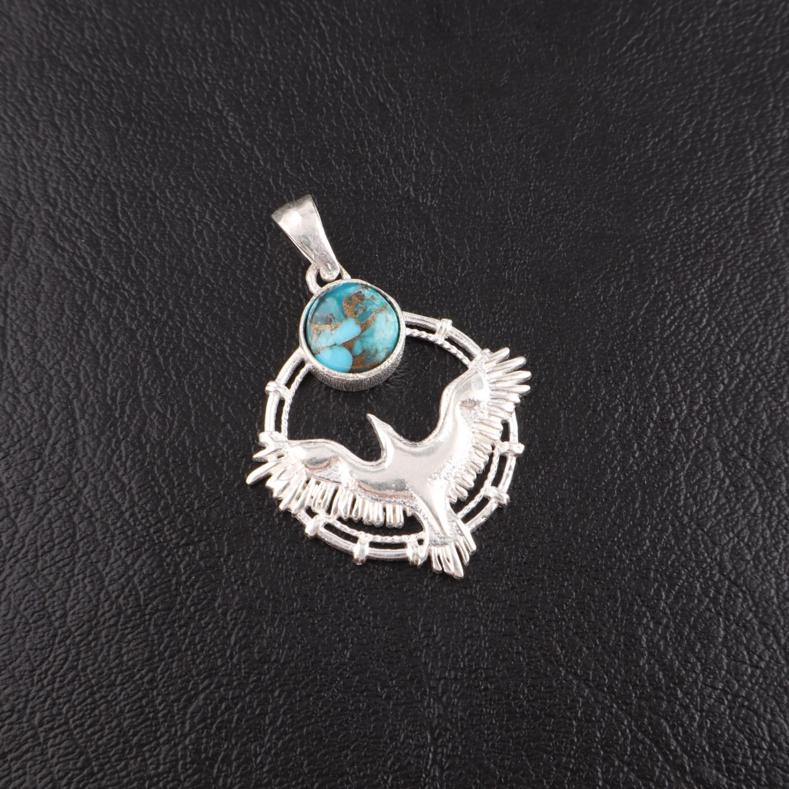 

Natural Blue Copper Turquoise Gemstone 925 Sterling Silver Jewelry Pendant 1.43 CP-38-41