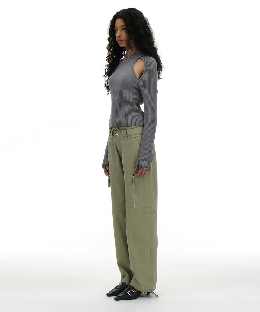 PARTIMENTO WOMEN Double Layered Waist Cargo Pants_Light Khaki