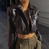 Autumn Turn-down Collar Faux Leather Short Jacket Fashion Botton Decoration PU Coat Streetwear Casual Coats