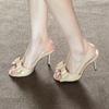 Fashion Stiletto Heel Round Toe Open Toe Bow Sandals Women's One Word Strap Non-Tired Feet Sexy Back Air Non-Slip High Heels