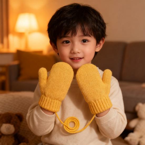 Dětské zimní rukavice Teplé zesílené celoprsté palčáky Pletené rukavice se šňůrkou pro chlapce a dívky Cyklistika Lyžování Každodenní vycházky