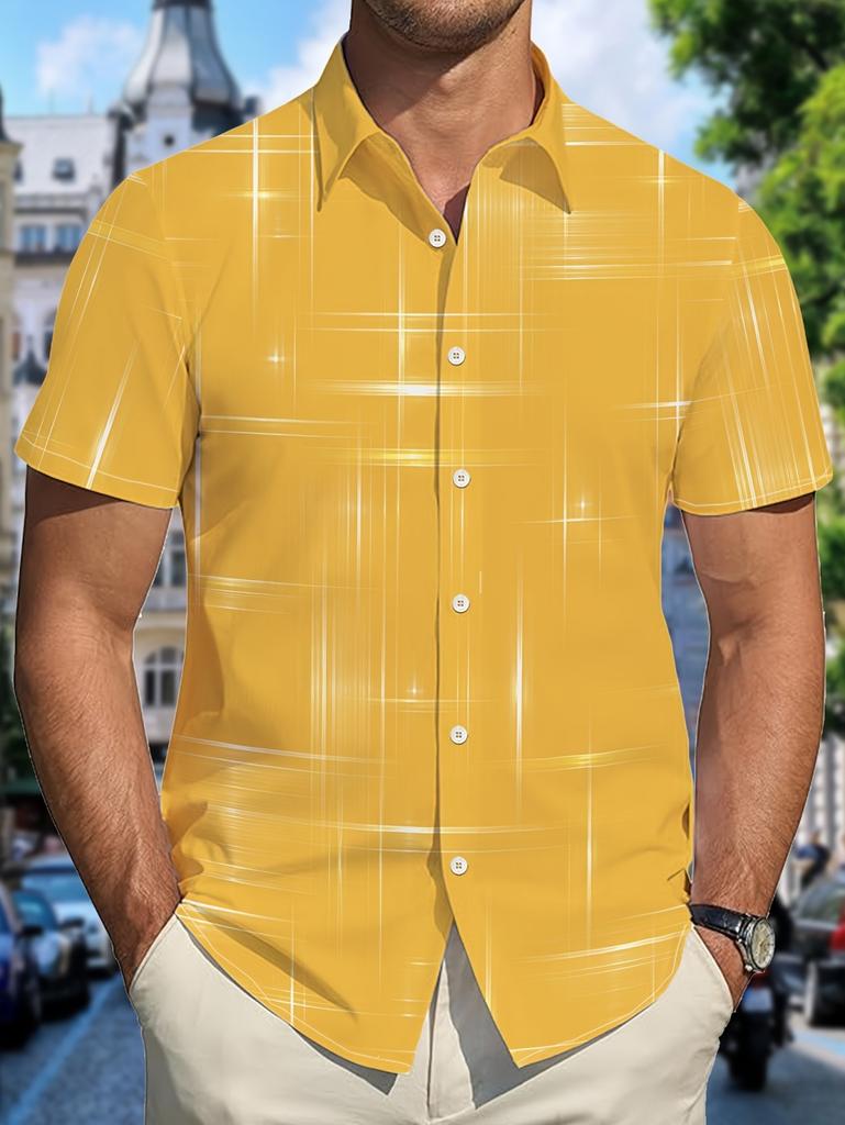 2026 Vintage Estate Uomo Camicie a Quadri Geometrici a Griglia Manica Corta Collo a Revers Stampa 3D Camicie Hawaiane per Vacanze Abbigliamento Casual da Uomo