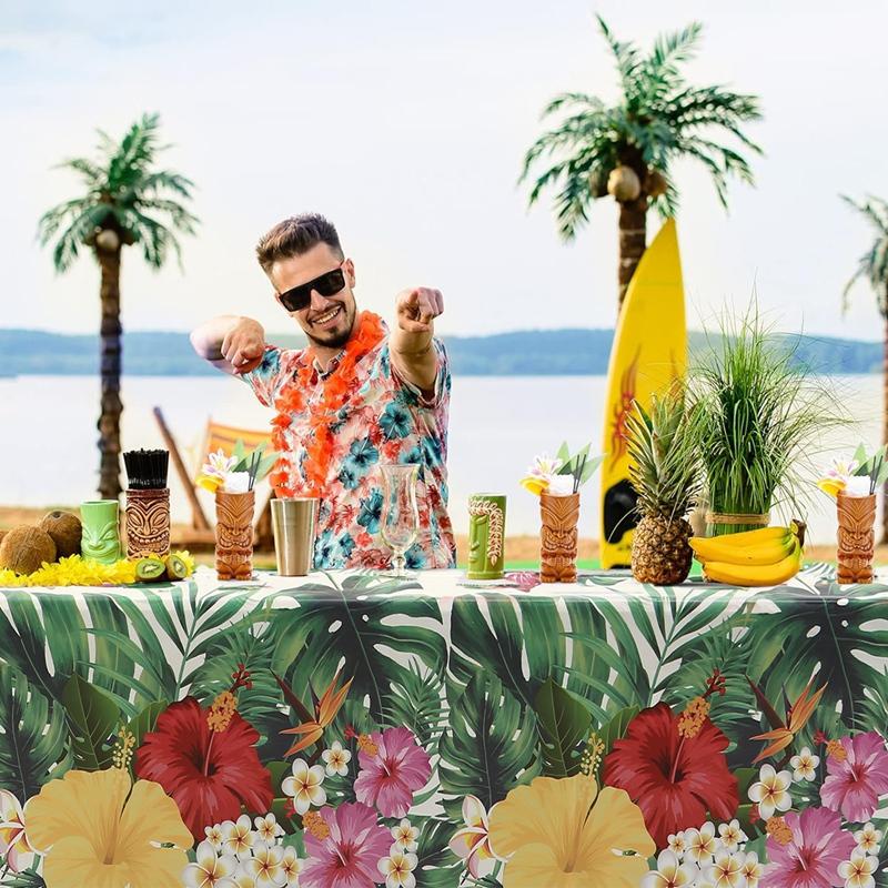 Hawaiian Luau Tablecloths Tropical Palm Leaves Table Cloth Hawaii Disposable Plastic Table Cover Birthday Summer Beach Supplies