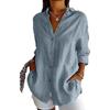 European Style Women Solid Pleated Shirt with Lapel and Roll Up Sleeves