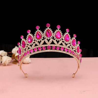 European & American Luxury Red Crystal Bridal Crown for Weddings & Birthdays