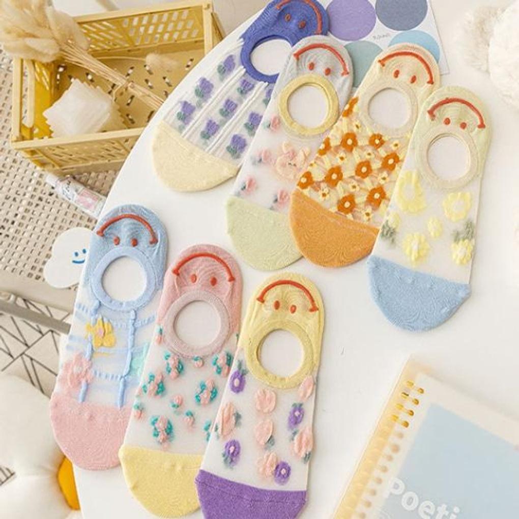 Women s Hover See-Through Slippers Fashion Socks 7-Piece Set 7-piece set