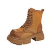 New retro rhubarb boots women's thick-soled leather Martin boots women's lace-up casual thick-heeled short boots