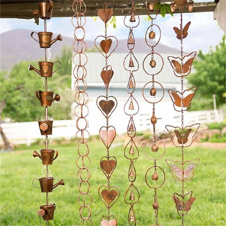 Catena decorativa in metallo per la raccolta dell'acqua piovana, per grondaie, uso esterno, decorazioni da giardino.