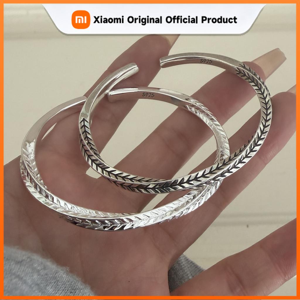 Xiaomi 100% Solid 925 Sterling Silver Retro Bracelet for Women Men Vintage Handmade Narrow Leaf Pattern Simple Bracelet Birthday Gift