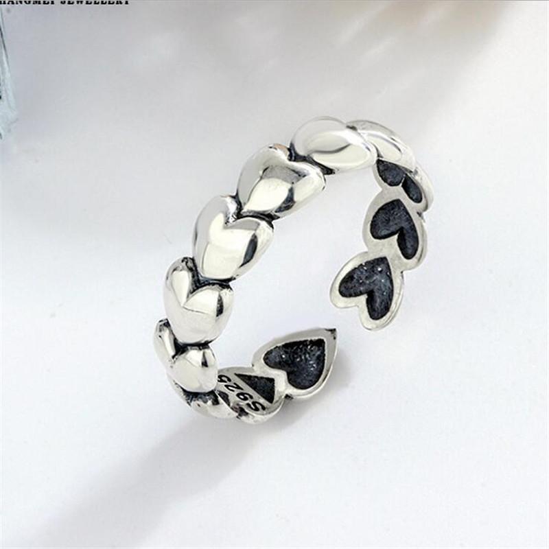 Simple Personality Ins Glossy Love 925 Sterling Silver Jewelry Sweet Heart With Heart Exquisite Popular Opening Rings TYB435