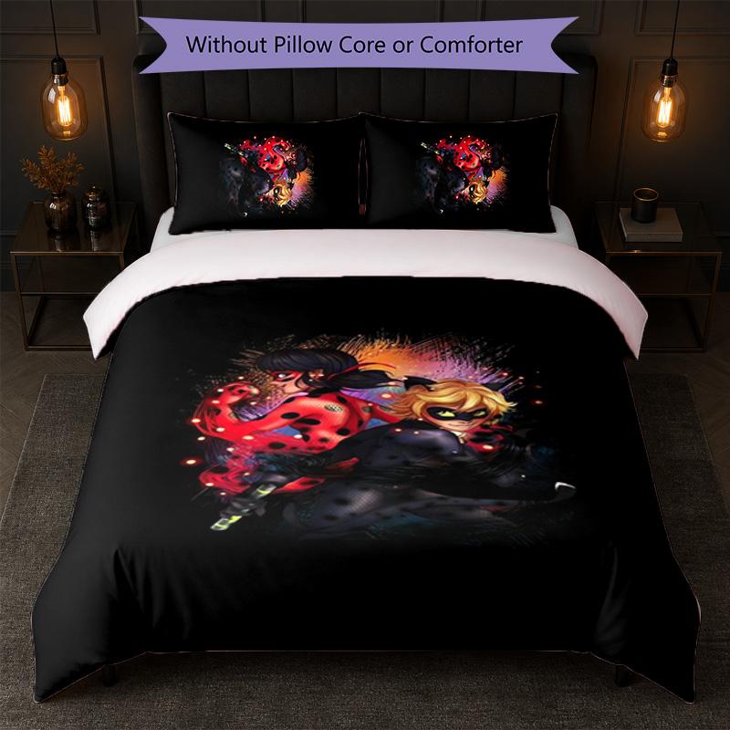 Set Copripiumino Miraculous Ladybug 3 Pezzi 1 Copripiumino e 2 Federe Biancheria da Letto Morbida per Camera da Letto Domestica