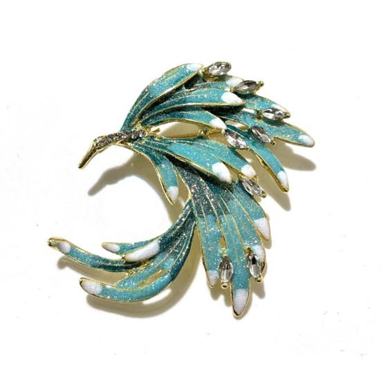 Feather Brooch Rhinestone Lapel Pin Elegant Glittery Feather Brooch Pin for Women Shirts Coats Outfit Accessory синий