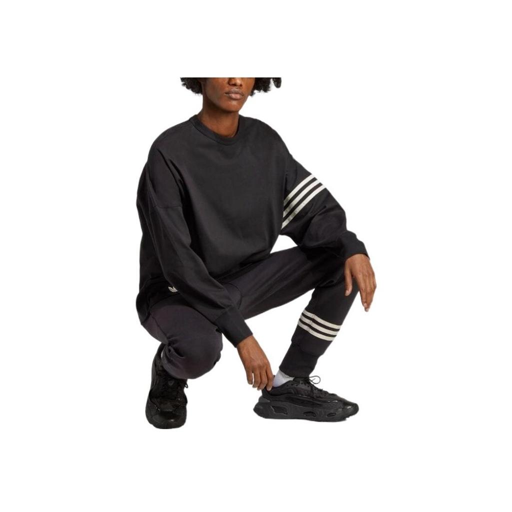 Adidas Originals Trefoil Crew Neck Pullover Long Sleeve T-Shirt Men Tops Black HR8697