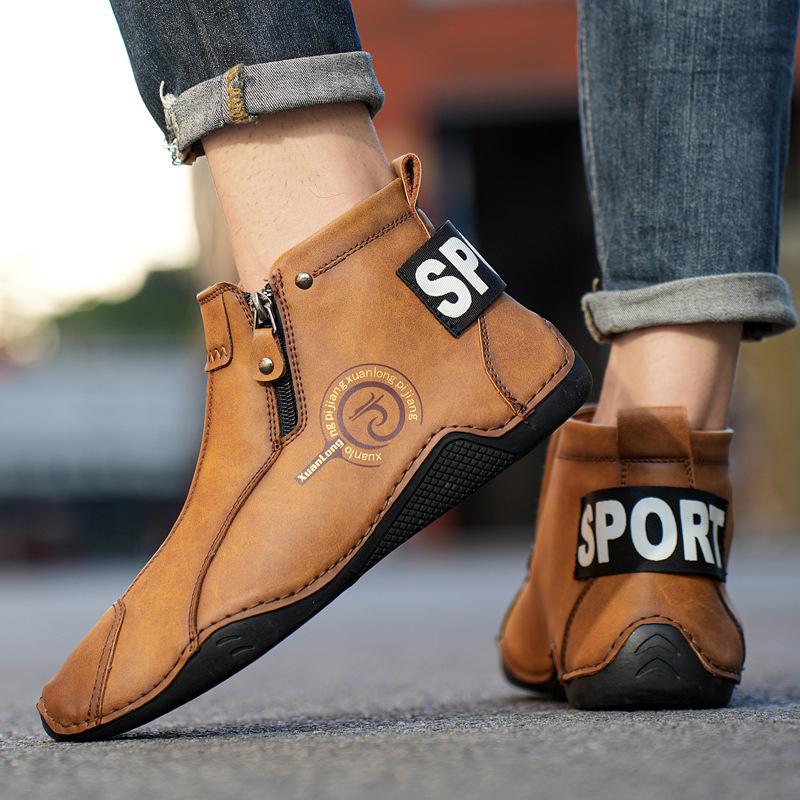 New Popular Large-size Men's High-top Martin Boots with Cotton Thermal Zipper Men's Shoes
