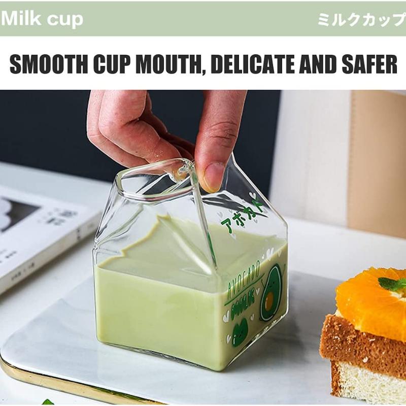 380ml Kawaii Quadratischer Milchkarton Glasbecher Hitzebeständig Süß Erdbeere Pfirsich Frühstücksbecher Puddingbecher Milchflaschen