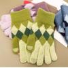 FanShun Color-Block Plaid Plush Knit Touchscreen Gloves