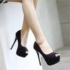 Fashion Sexy 14cm Platform Pumps Women's Flock High Heels Peep Toe Stiletto Thin Wedding Shoes Ladies Fashion Footwear