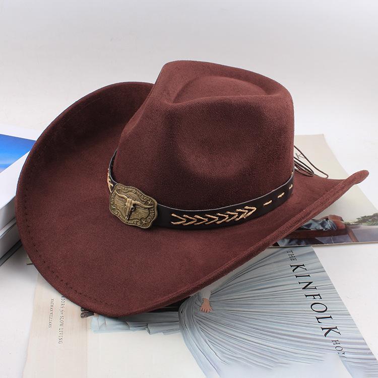 Western Cowboy Style Tibetan Bull Head Accessories Fashion Top Hat Autumn/Winter New Collection Deer Skin Velvet Large Edge Riding Hat