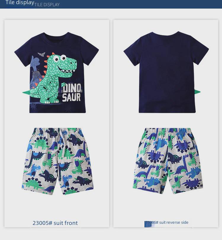 Sommer-T-Shirt- und Shorts-Set mit Dinosaurier-Print für Jungen und Babys – Trendige zweiteilige Kinderbekleidung mit kurzen Ärmeln.