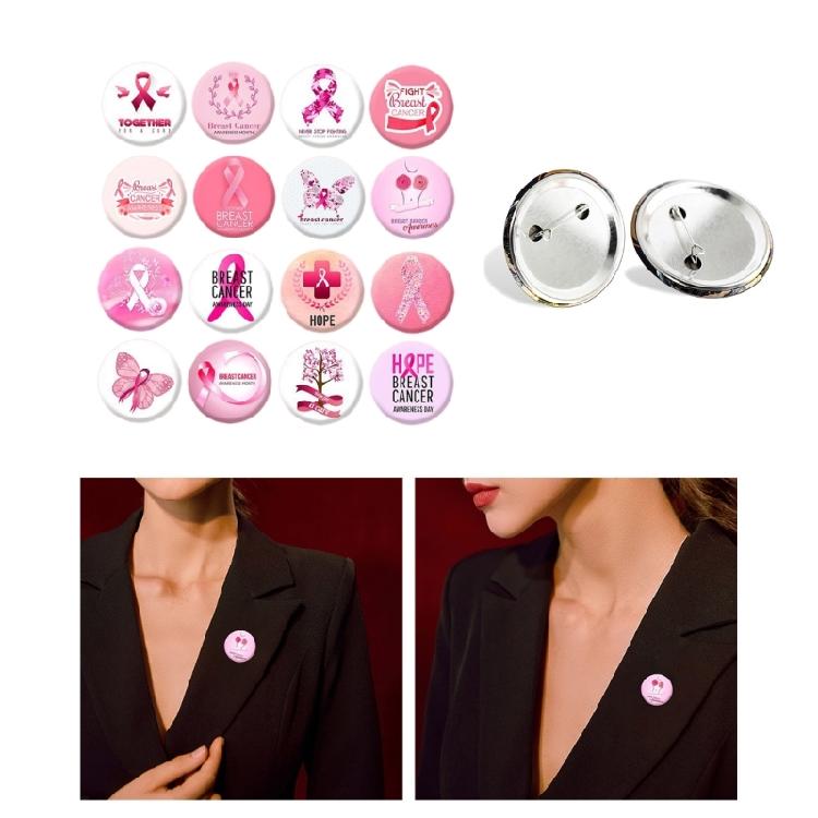 16pcs Breast Cancers Awareness Brooches for Women Lady Pink Ribbon Badges Lapel