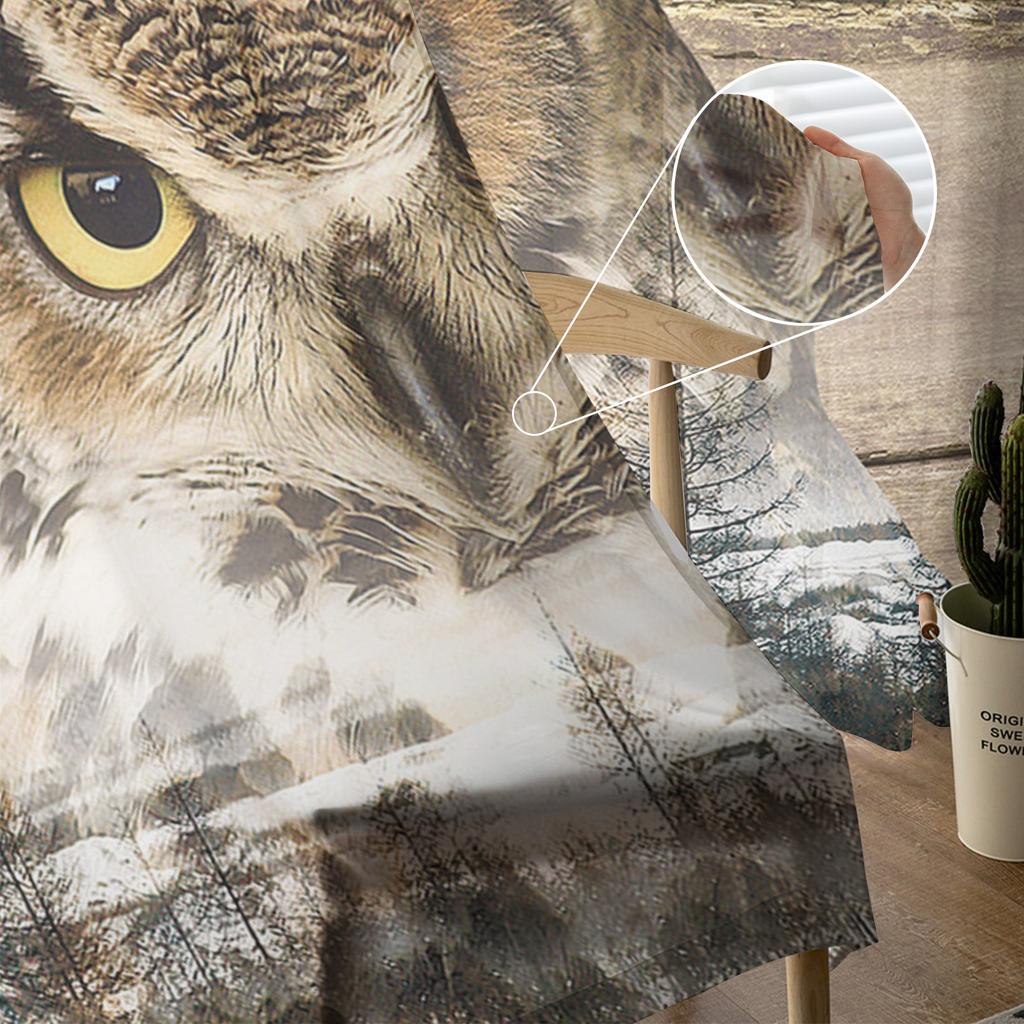 Antique Wood Owl Forest Curtain For Living Room Transparent Tulle Curtains Window Sheer For The Bedroom Accessories Decor