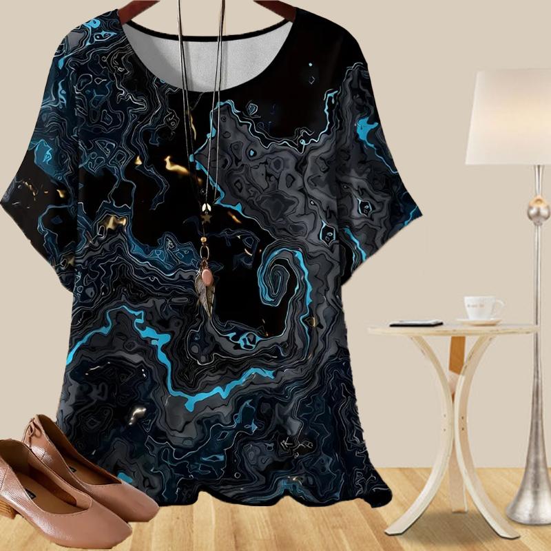 Women's Fashion Casual Loose Spring Shirt Women's Short Sleeve Cartoon Butterfly Wave Printed Tops