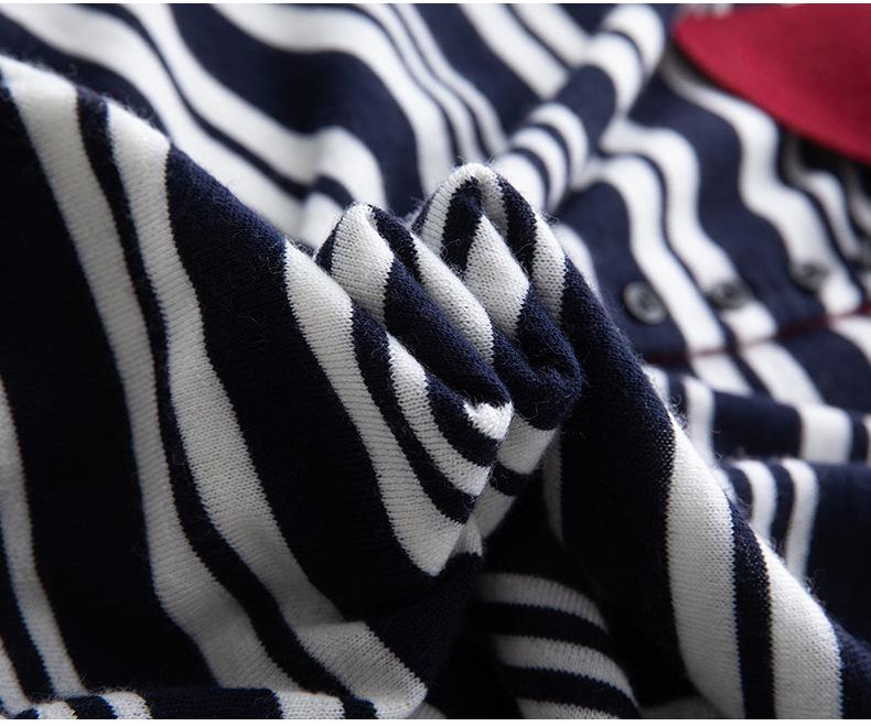 Women's 100% Wool Yangzi Knit Polo Collar Striped Retro Long Sleeve Sweater