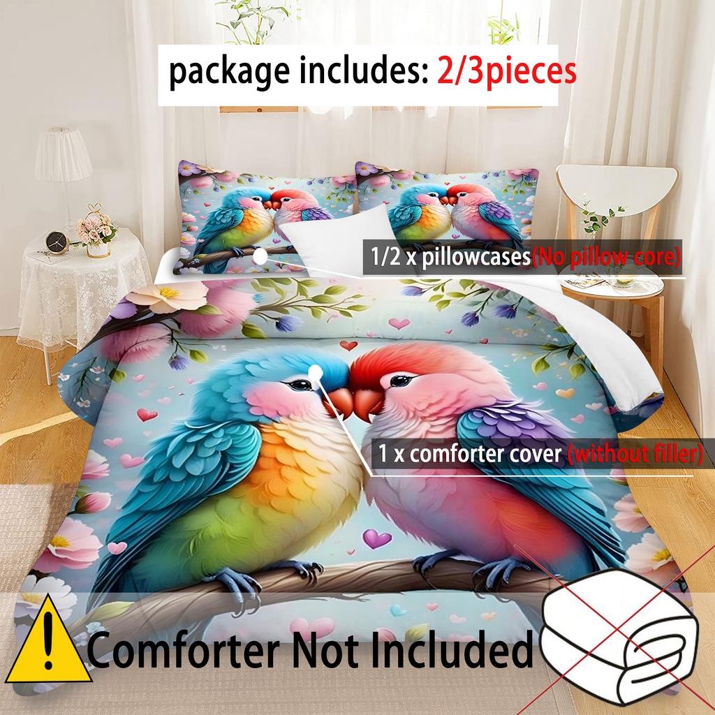 Parrot Flower 3D Printed Bedding Linen Set Elegant Luxury Home Textiles Duvet Cover Set Soft Comfortable Quilt Cover Pillowcases