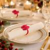 Bulk Napkin Rings for Hotel Mini Christmas Ring, Small Red Bow Wooden Holder with Farmhouse Dining Table Decor Berries Pine Cones New Year Party