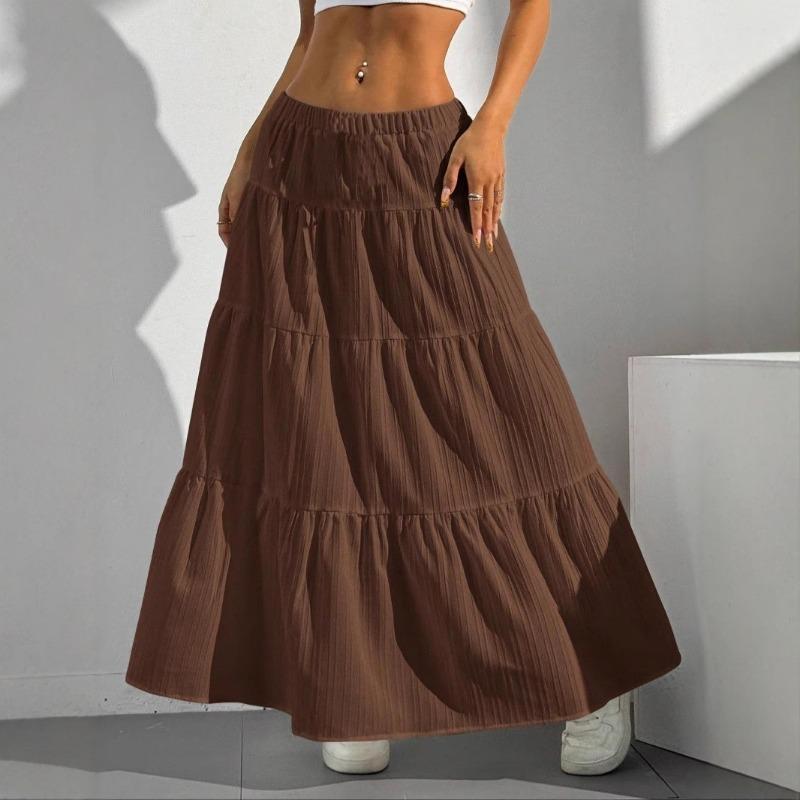 2025 Summer Fashion Lace-up Big Swing Skirt Loose Elegant Casual Simple A-line Ruffled Party Long Skirts Sweet Simple Party Office Clothing