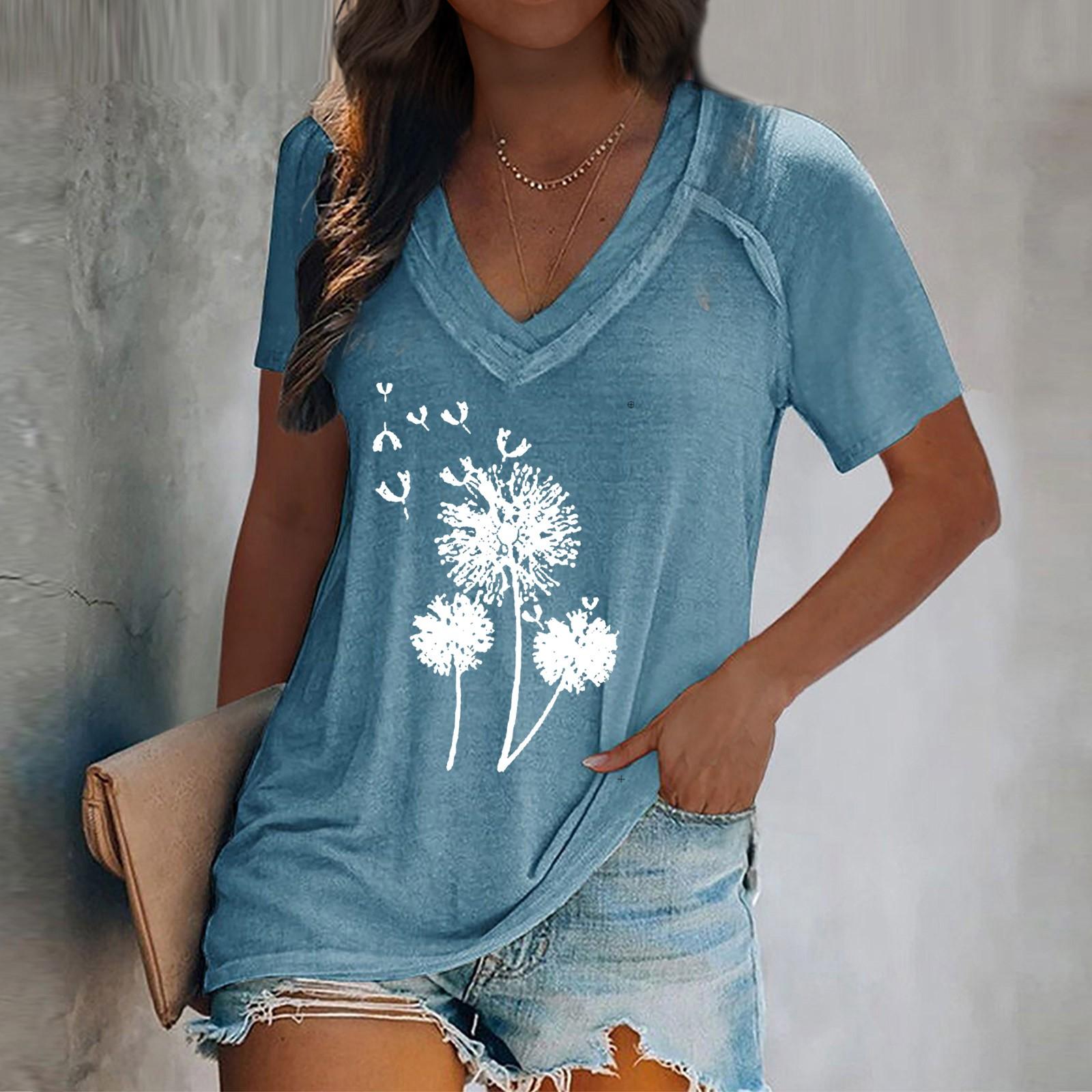 

Женский модный пуловер с v-образным вырезом и принтом, повседневная футболка с короткими рукавами XL