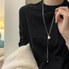 Pure Silver Pullable Long-style Pearl Necklace for Women, In A Cold and Elegant Style, with A Simple Sweater Chain for Pulling.