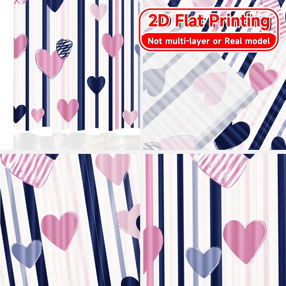 2D Flat Printing  2pcs HeartsandStripes Chic Fashionable Curtains Polyester Easy Install Curtains Outdoor Decorations for Living