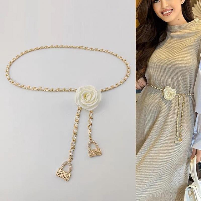 

Floral Waist Modern Chain Belt Accessory In Metallic Colors Perfect For Every Wardrobe Fashionistas Gold White Flower