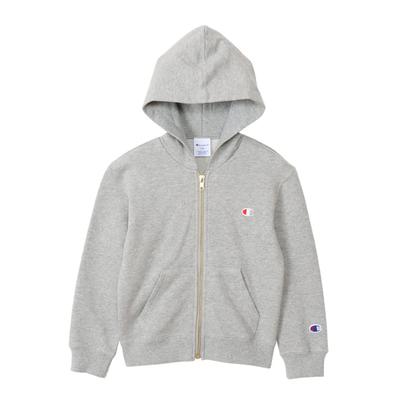 Parka Infantil Manga Comprida Algodão COTTON USA Logotipo de Um Ponto Moletom Básico com Capuz e Zíper Cinza Oxford 130 [Champion] 100% CK-Y102