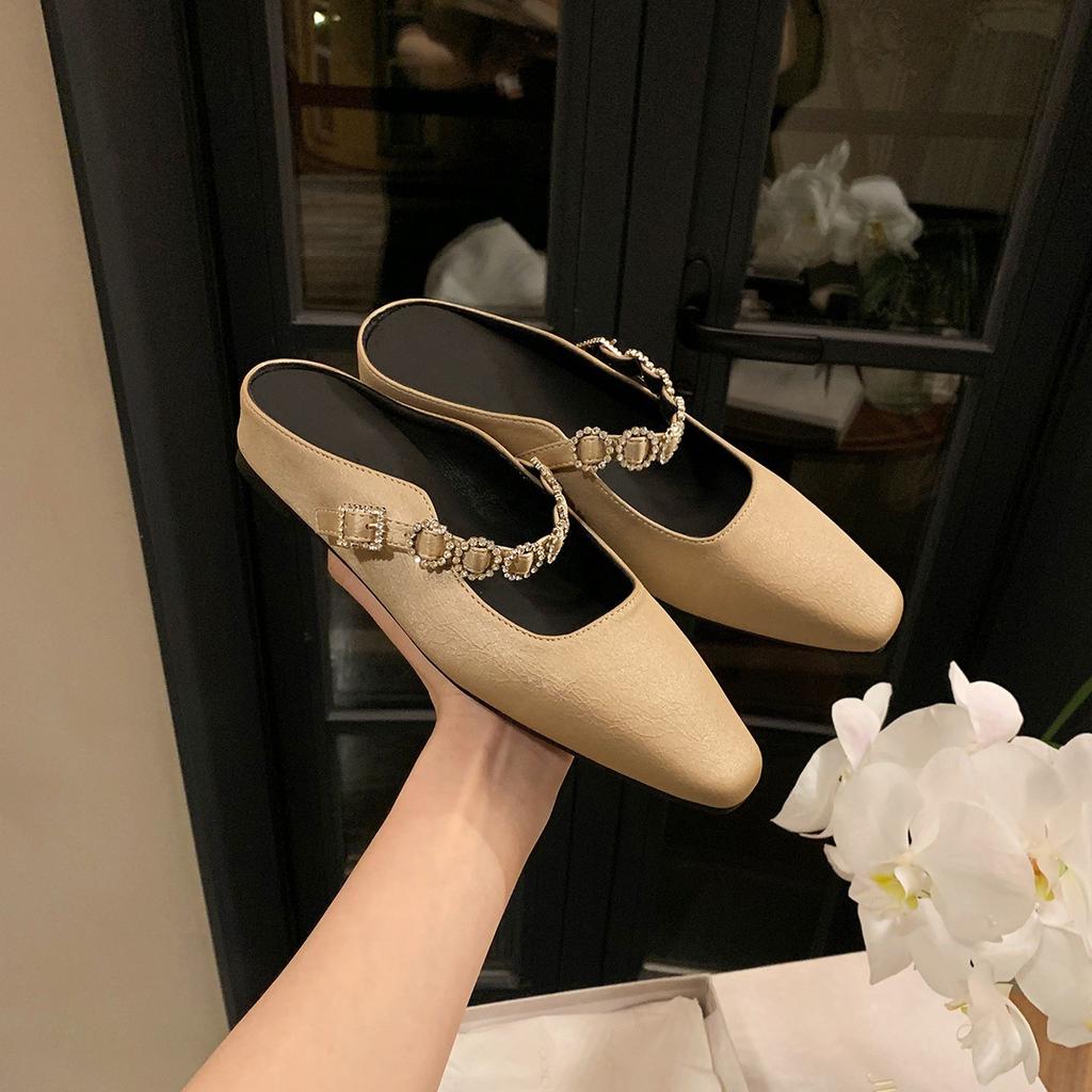 Spring Small Square Head Shallow Mouth Cm Inner Height Increase Square Head Word with Shallow Mouth Versatile Muller Half Slippers