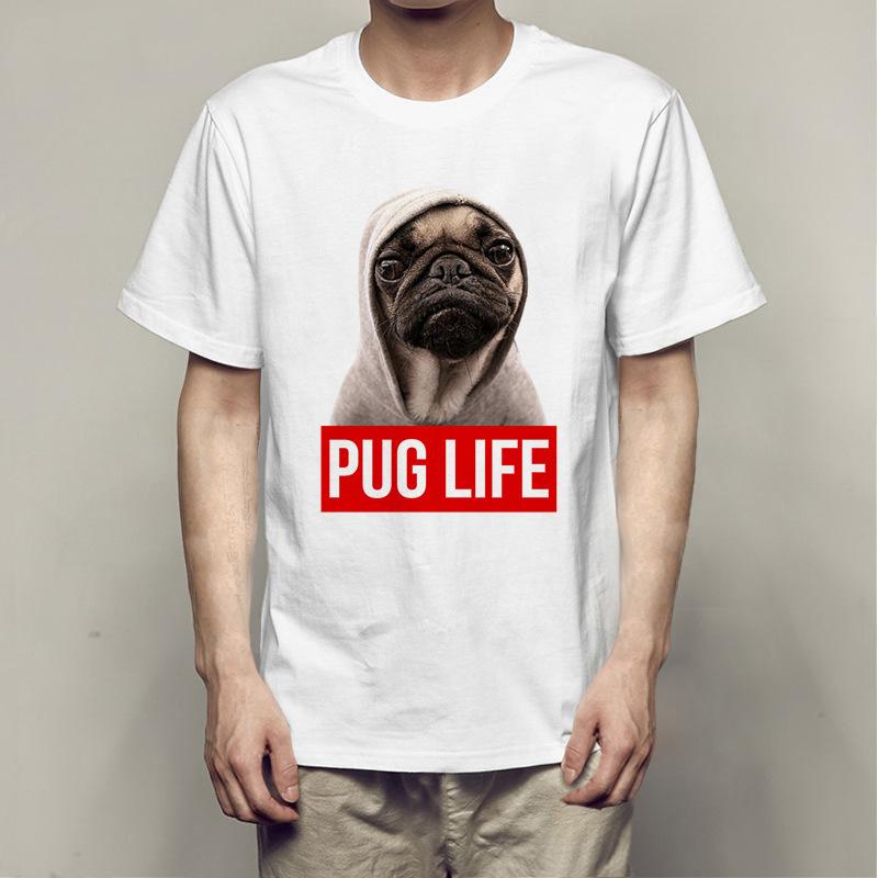 Summer Bago Dog Rock Pug Rock Printed Cotton Loose Round Neck Short Sleeve T-Shirts Men’s