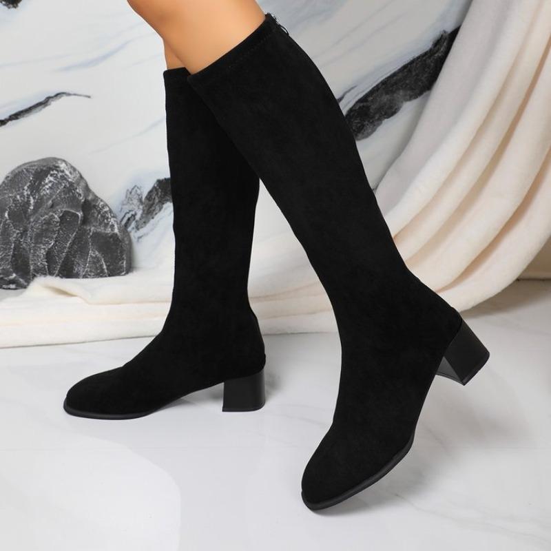 Autumn and Winter New Large Size Women's Boots Round Head Suede Fashion Thick Heel Boots High Boots