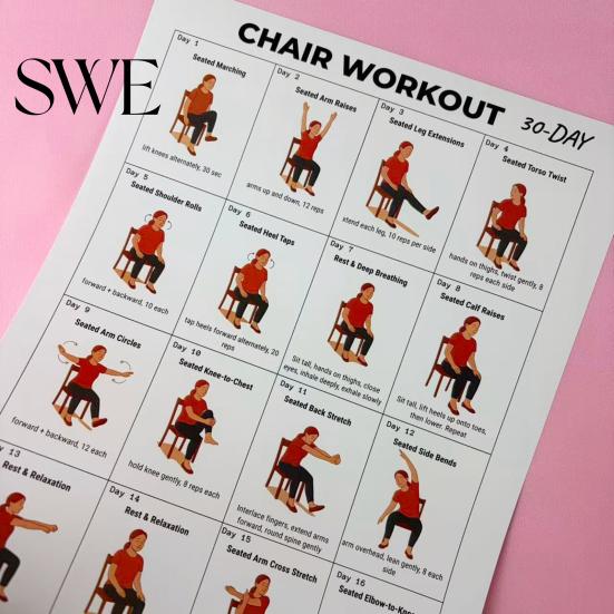 Tai Chi Stoel Workout Grafiek Poster 2 Stuks Oefeningen voor Senioren en Beginners 10x8 Inch Frameloos Fitnessschema met Zachte Zittende Houdingen Flexibiliteit