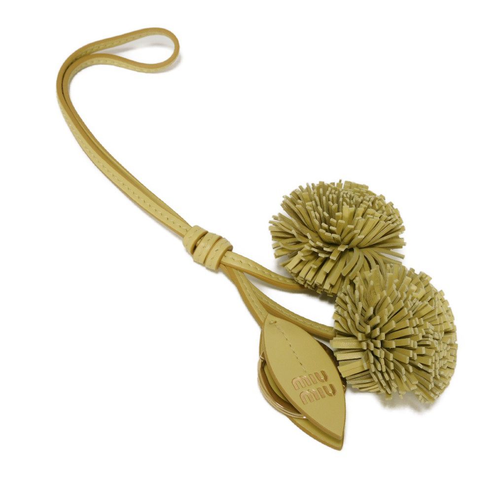 Used 12166 Trick Leather Key Ring 5TL516 2E6Y F0032 7950 Current Calfskin Pastel Yellow Charm Logo Foil Stamp Vanilla