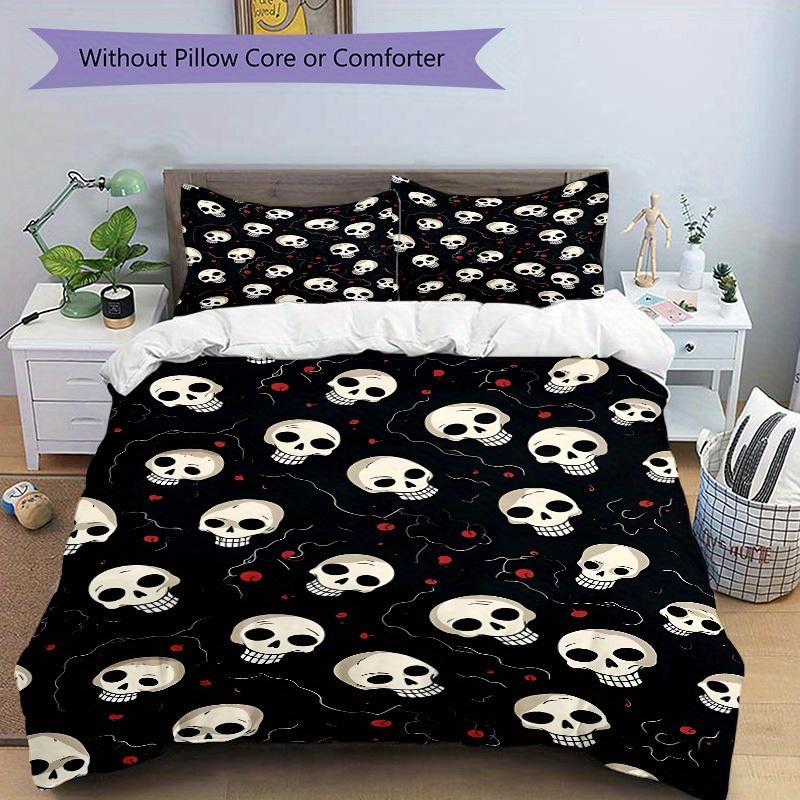 3pcs Skull Pattern Bedding Set, Breathable and Soft, Suitable for All Seasons, Ideal for Home Use, Suitable for Bedroom Decor 21145