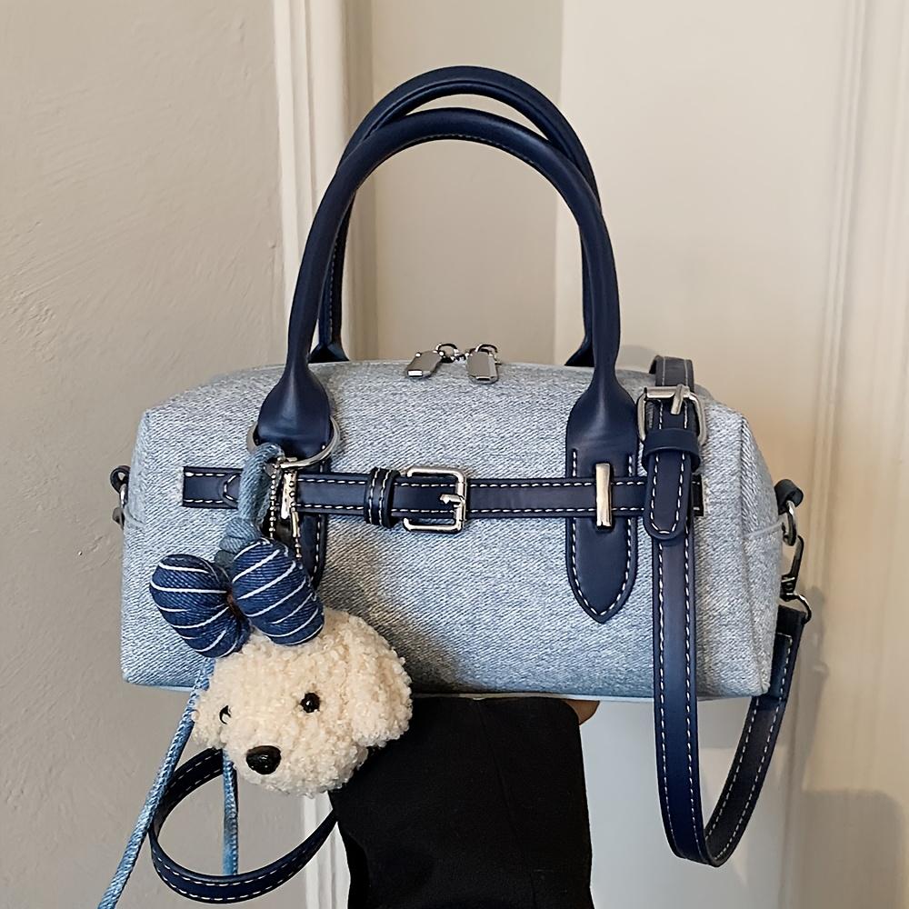 Women s Retro Small Handbag, Simple Belt Decoration, Pillow Bag, Elegant Shoulder Bag/Crossbody Bag, Comes with Cute Charm синий