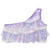 Girls Dance Top Shiny Sequins Tiered Ruffles Sleeveless Crop Top Metallic One Shoulder Vest