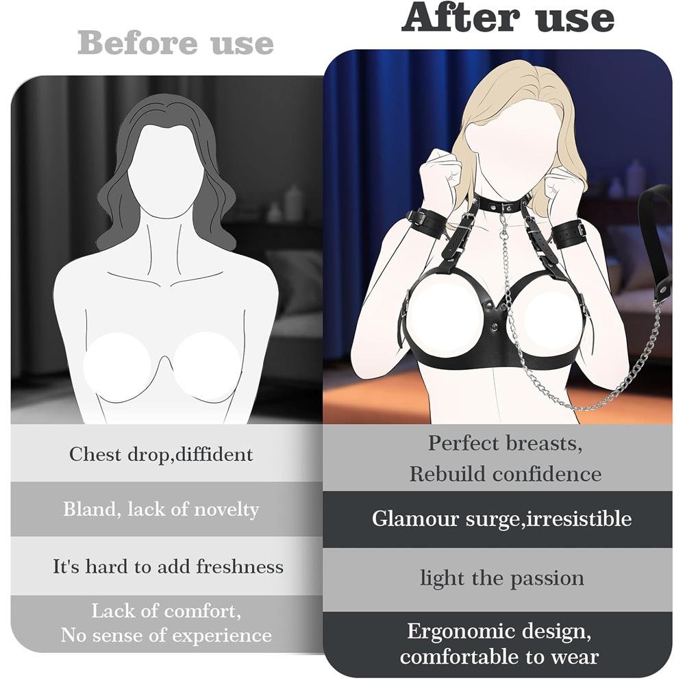 Bondage Sex Brustfesseln Set für A bis E Cup Paare Kinky Erwachsene Sexspielzeuge mit Geschirr Halsbändern Traktionskette Handschellen