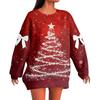 Ladies' Christmas Printed Bow Round Neck Long Sleeved Loose Pullover Sweater Sweatshirt Top