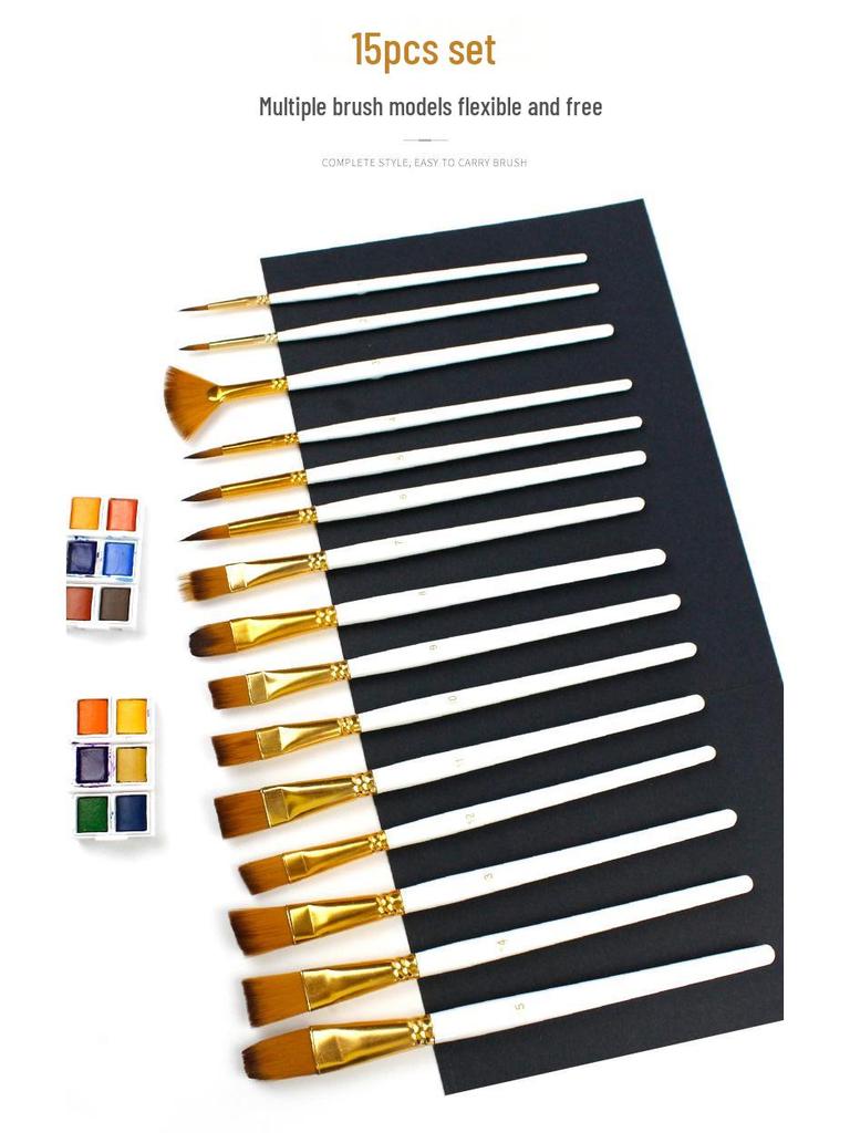 15-Piece Oil Painting Brush Set with Canvas Bag for Watercolor and Acrylic Art