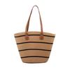 Shoulder Striped Straw Bag Woven Bag Large Capacity Portable Tote Bag Women's Beach Bag Zipper Vintage Woven
